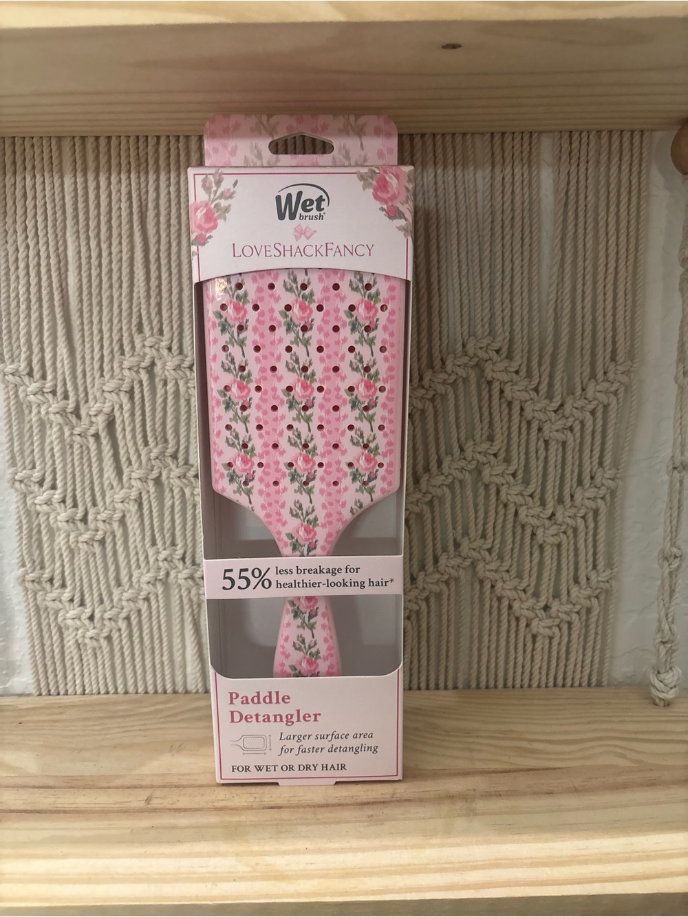 LoveShackFancy Pink Floral Paddle Detangler Brush